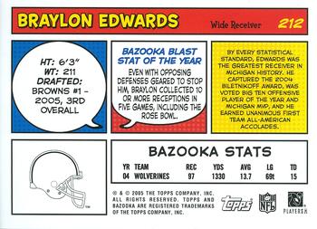 2005 Bazooka #212 Braylon Edwards Back