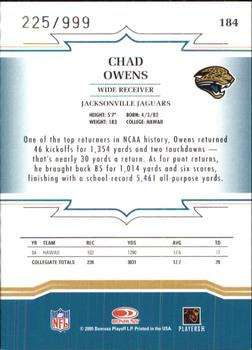 2005 Donruss Throwback Threads #184 Chad Owens Back