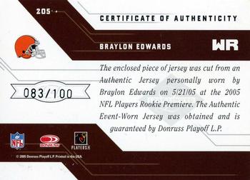 2005 Leaf Limited #205 Braylon Edwards Back