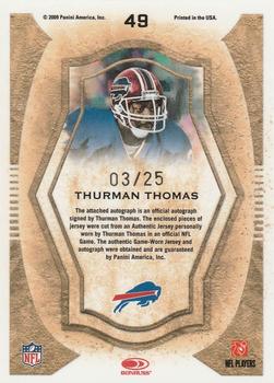 2009 Donruss Threads - Pro Gridiron Kings Materials Autographs #49 Thurman Thomas Back