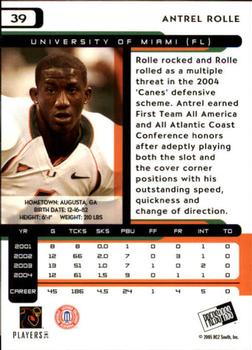 2005 Press Pass #39 Antrel Rolle Back