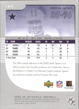 2005 SP Authentic #124 Marcus Spears Back