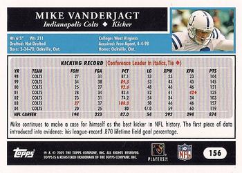 2005 Topps #156 Mike Vanderjagt Back