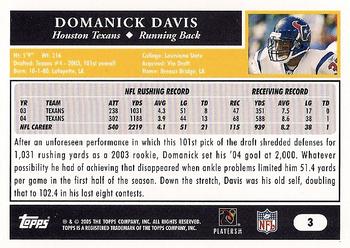 2005 Topps #3 Domanick Davis Back