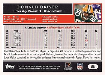 2005 Topps #58 Donald Driver Back