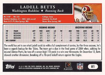 2005 Topps #81 Ladell Betts Back