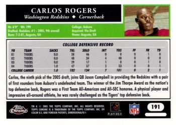 2005 Topps Chrome #191 Carlos Rogers Back