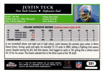 2005 Topps Chrome #231 Justin Tuck Back