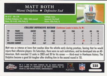 2005 Topps Chrome #235 Matt Roth Back