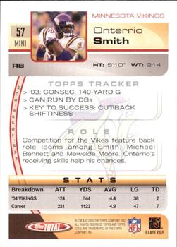 2005 Topps Total #57 Onterrio Smith Back