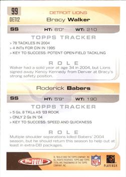 2005 Topps Total #99 Roderick Babers / Bracy Walker Back