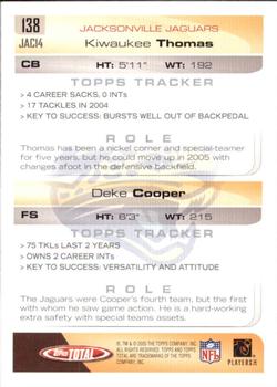 2005 Topps Total #138 Deke Cooper / Kiwaukee Thomas Back