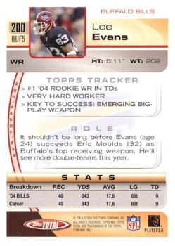 2005 Topps Total #200 Lee Evans Back