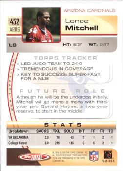 2005 Topps Total #452 Lance Mitchell Back