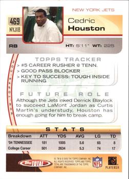 2005 Topps Total #469 Cedric Houston Back