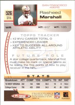 2005 Topps Total #526 Rasheed Marshall Back