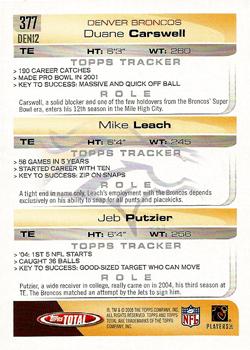 2005 Topps Total #377 Dwayne Carswell / Mike Leach / Jeb Putzier Back