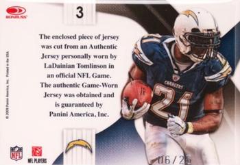 2009 Playoff National Treasures - Colossal Materials Jersey Numbers #3 LaDainian Tomlinson Back