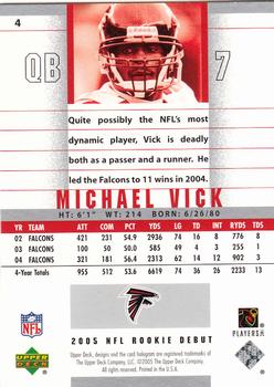 2005 Upper Deck Rookie Debut #4 Michael Vick Back