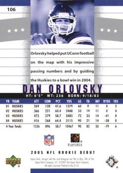 2005 Upper Deck Rookie Debut #106 Dan Orlovsky Back