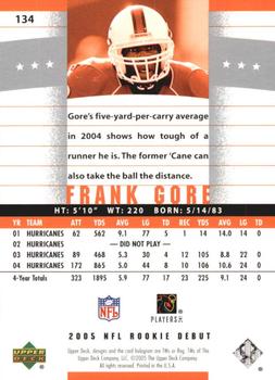 2005 Upper Deck Rookie Debut #134 Frank Gore Back