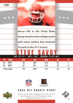2005 Upper Deck Rookie Debut #150 Steve Savoy Back