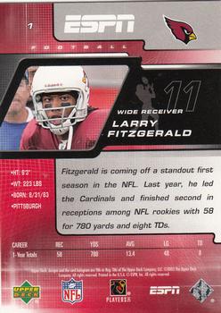 2005 Upper Deck ESPN #1 Larry Fitzgerald Back