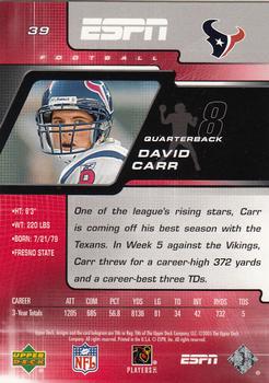 2005 Upper Deck ESPN #39 David Carr Back