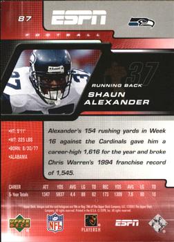 2005 Upper Deck ESPN #87 Shaun Alexander Back