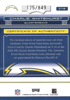 2006 Playoff Absolute Memorabilia #278 Charlie Whitehurst Back