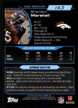 2006 Bowman #143 Brandon Marshall Back