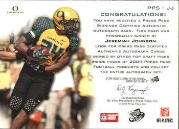 2009 Press Pass - Press Pass Signings Bronze #PPS-JJ Jeremiah Johnson Back