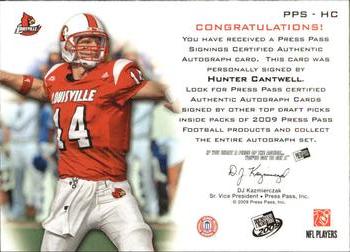 2009 Press Pass - Press Pass Signings Gold #PPS-HC Hunter Cantwell Back