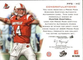 2009 Press Pass - Press Pass Signings Silver #PPS-HC Hunter Cantwell Back
