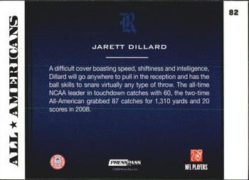 2009 Press Pass - Reflectors Solo #82 Jarett Dillard Back