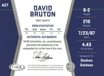 2009 SAGE HIT - Autographs #A27 David Bruton Back