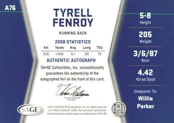 2009 SAGE HIT - Autographs #A76 Tyrell Fenroy Back