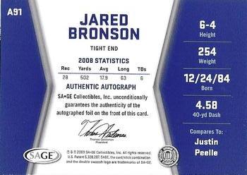 2009 SAGE HIT - Autographs #A91 Jared Bronson Back