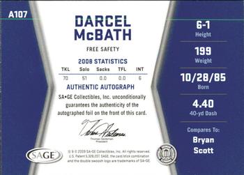 2009 SAGE HIT - Autographs #A107 Darcel McBath Back