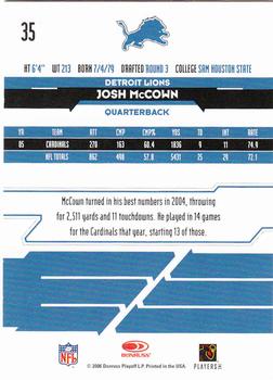 2006 Leaf Rookies & Stars #35 Josh McCown Back