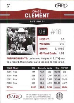 2009 SAGE HIT - Glossy #61 Chase Clement Back