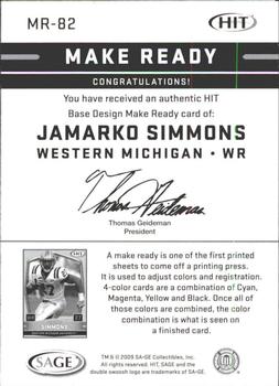 2009 SAGE HIT - Make Ready Black #MR-82 Jamarko Simmons Back