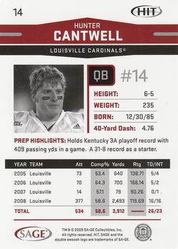 2009 SAGE HIT - Silver #14 Hunter Cantwell Back