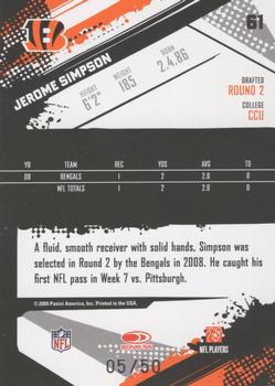 2009 Score Inscriptions - Gold Zone #61 Jerome Simpson Back