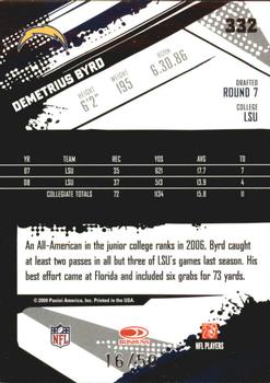 2009 Score Inscriptions - Scorecard #332 Demetrius Byrd Back