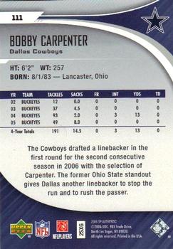 2006 SP Authentic #111 Bobby Carpenter Back