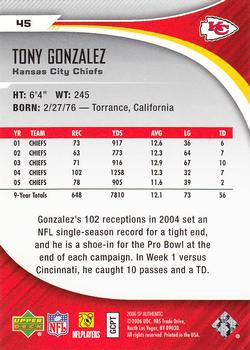2006 SP Authentic #45 Tony Gonzalez Back