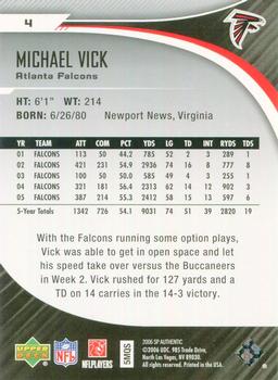 2006 SP Authentic #4 Michael Vick Back