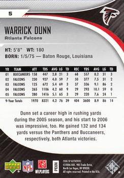 2006 SP Authentic #5 Warrick Dunn Back