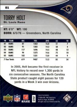 2006 SP Authentic #81 Torry Holt Back